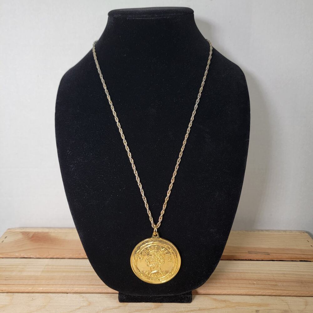 VINTAGE Caesar's Palace 2-Sided Medallion Necklace 24"